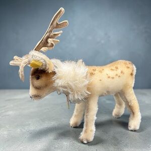 Vintage Steiff 1322 Renny Reindeer Plush Yellow Tag & Name Tag 10” Germany MCM